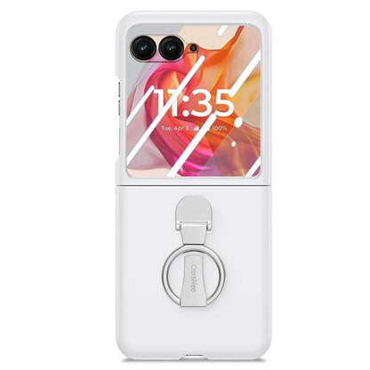 For Motorola Razr 50 Ultra 5G Case Ring Kickstand PC Phone Cover with Tempered Glass Rear Screen Film