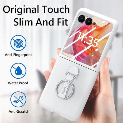 For Motorola Razr 50 Ultra 5G Case Ring Kickstand PC Phone Cover with Tempered Glass Rear Screen Film