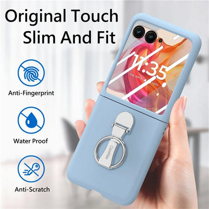 For Motorola Razr 50 Ultra 5G Case Ring Kickstand PC Phone Cover with Tempered Glass Rear Screen Film