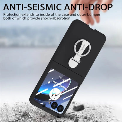 For Motorola Razr 40 Ultra 5G Case Ring Kickstand PC Phone Cover with Tempered Glass Rear Screen Film