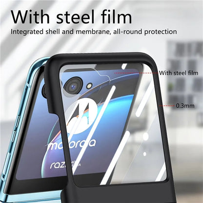 For Motorola Razr 40 Ultra 5G Case Ring Kickstand PC Phone Cover with Tempered Glass Rear Screen Film