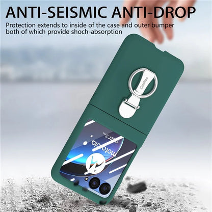 For Motorola Razr 40 Ultra 5G Case Ring Kickstand PC Phone Cover with Tempered Glass Rear Screen Film