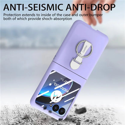 For Motorola Razr 40 Ultra 5G Case Ring Kickstand PC Phone Cover with Tempered Glass Rear Screen Film