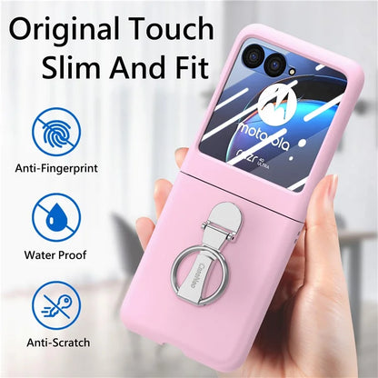 For Motorola Razr 40 Ultra 5G Case Ring Kickstand PC Phone Cover with Tempered Glass Rear Screen Film