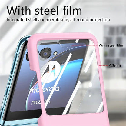 For Motorola Razr 40 Ultra 5G Case Ring Kickstand PC Phone Cover with Tempered Glass Rear Screen Film