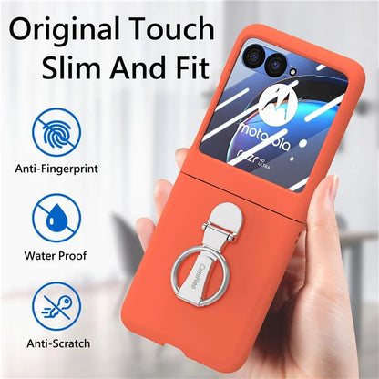 For Motorola Razr 40 Ultra 5G Case Ring Kickstand PC Phone Cover with Tempered Glass Rear Screen Film