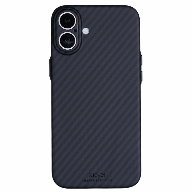 X-LEVEL For iPhone 16 Plus Magnetic Case Ultra-Thin PC Hard Phone Cover Carbon Fiber Texture - Black