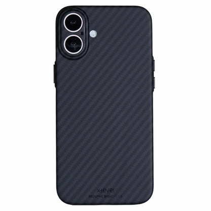 X-LEVEL For iPhone 16 Plus Magnetic Case Ultra-Thin PC Hard Phone Cover Carbon Fiber Texture - Black