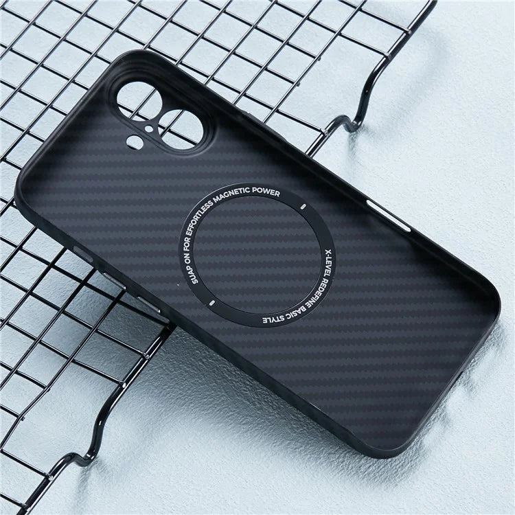 X-LEVEL For iPhone 16 Plus Magnetic Case Ultra-Thin PC Hard Phone Cover Carbon Fiber Texture - Black