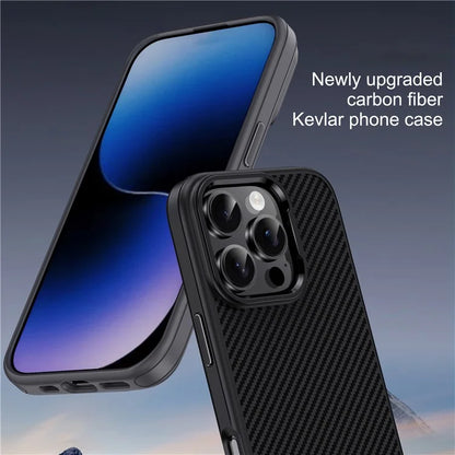 IPAKY For iPhone 16 Pro Max TPU Case Carbon Fiber Texture Phone Cover Metal Lens Frame