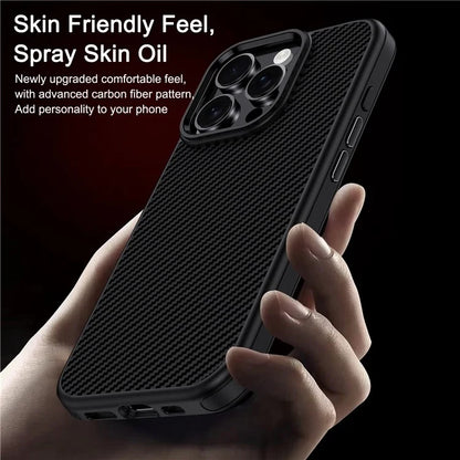 IPAKY For iPhone 16 Pro Max TPU Case Carbon Fiber Texture Phone Cover Metal Lens Frame