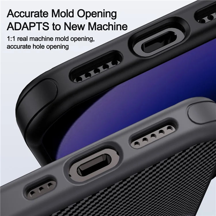 IPAKY For iPhone 16 Pro Max TPU Case Carbon Fiber Texture Phone Cover Metal Lens Frame