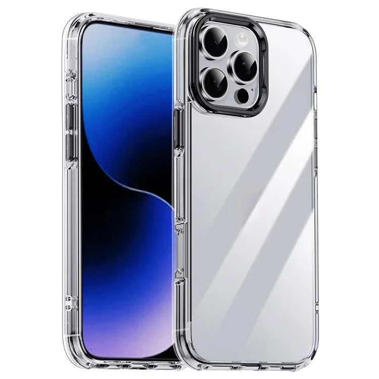 IPAKY For iPhone 16 Pro Max Clear Case Metal Lens Frame Shockproof TPU Phone Cover