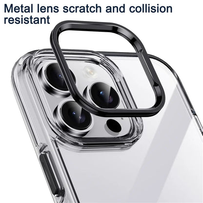 IPAKY For iPhone 16 Pro Max Clear Case Metal Lens Frame Shockproof TPU Phone Cover