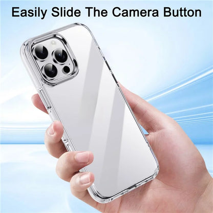 IPAKY For iPhone 16 Pro Max Clear Case Metal Lens Frame Shockproof TPU Phone Cover