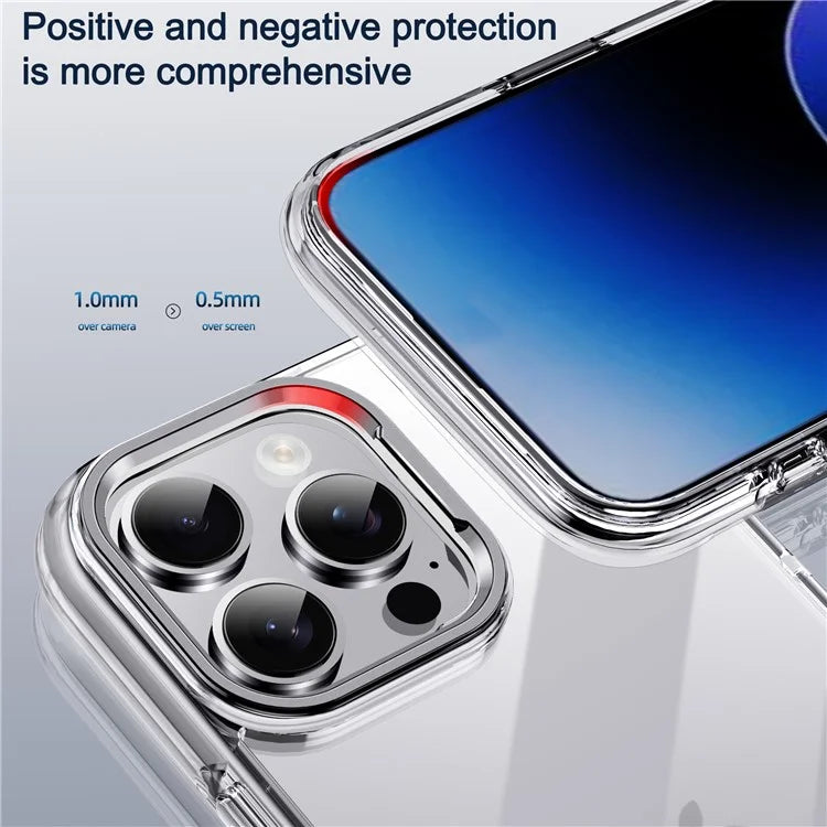 IPAKY For iPhone 16 Pro Max Clear Case Metal Lens Frame Shockproof TPU Phone Cover