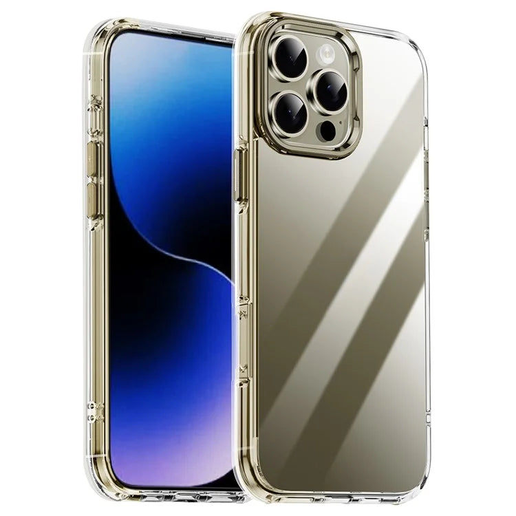 IPAKY For iPhone 16 Pro Max Clear Case Metal Lens Frame Shockproof TPU Phone Cover