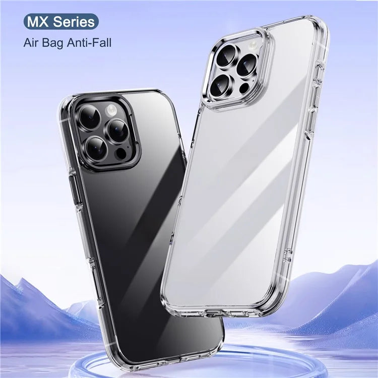 IPAKY For iPhone 16 Pro Max Clear Case Metal Lens Frame Shockproof TPU Phone Cover