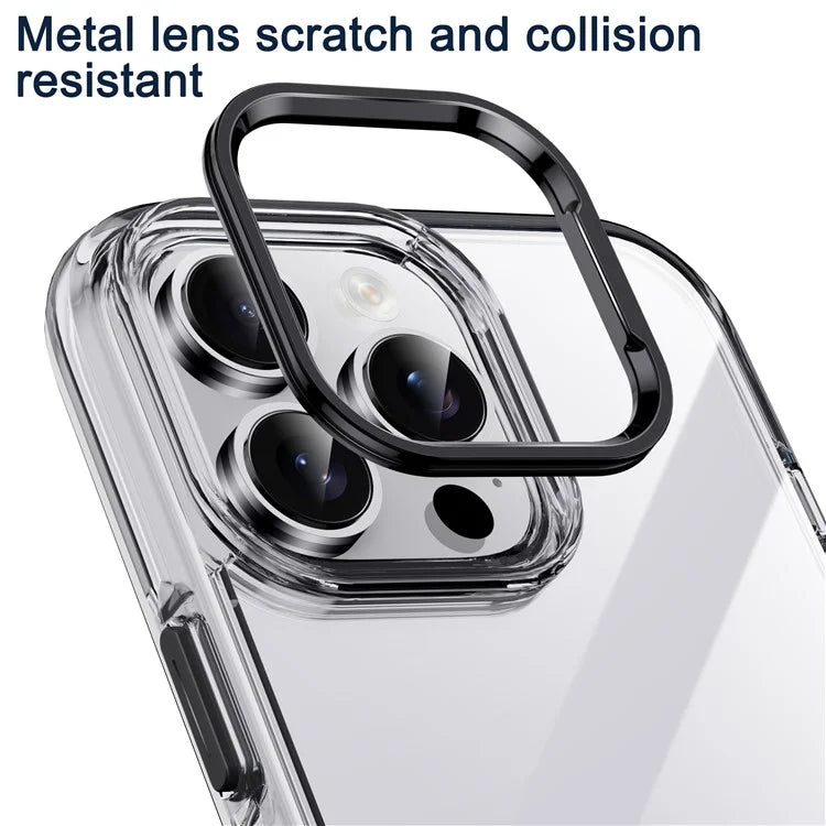 IPAKY For iPhone 16 Pro Max Clear Case Metal Lens Frame Shockproof TPU Phone Cover