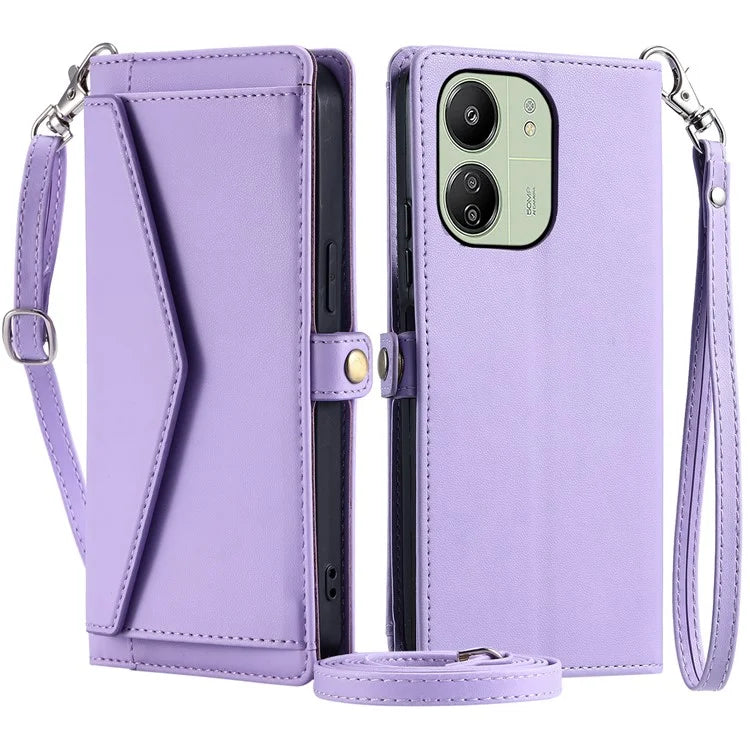 For Xiaomi Redmi 13C 5G  /  13C 4G Leather Case Wallet Stand Phone Cover with Straps