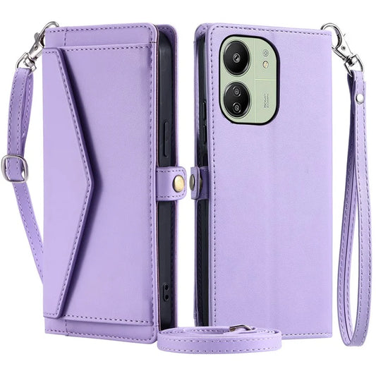 For Xiaomi Redmi 13C 5G  /  13C 4G Leather Case Wallet Stand Phone Cover with Straps
