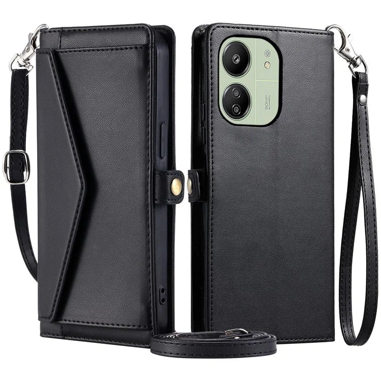 For Xiaomi Redmi 13C 5G  /  13C 4G Leather Case Wallet Stand Phone Cover with Straps