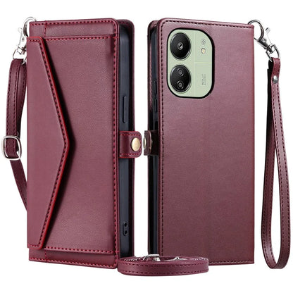 For Xiaomi Redmi 13C 5G  /  13C 4G Leather Case Wallet Stand Phone Cover with Straps