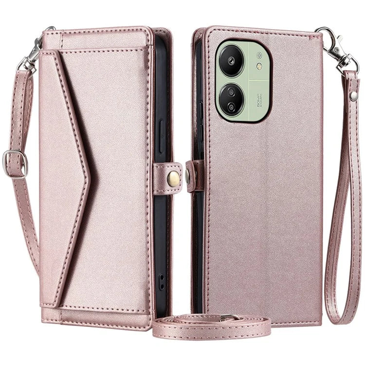 For Xiaomi Redmi 13C 5G  /  13C 4G Leather Case Wallet Stand Phone Cover with Straps