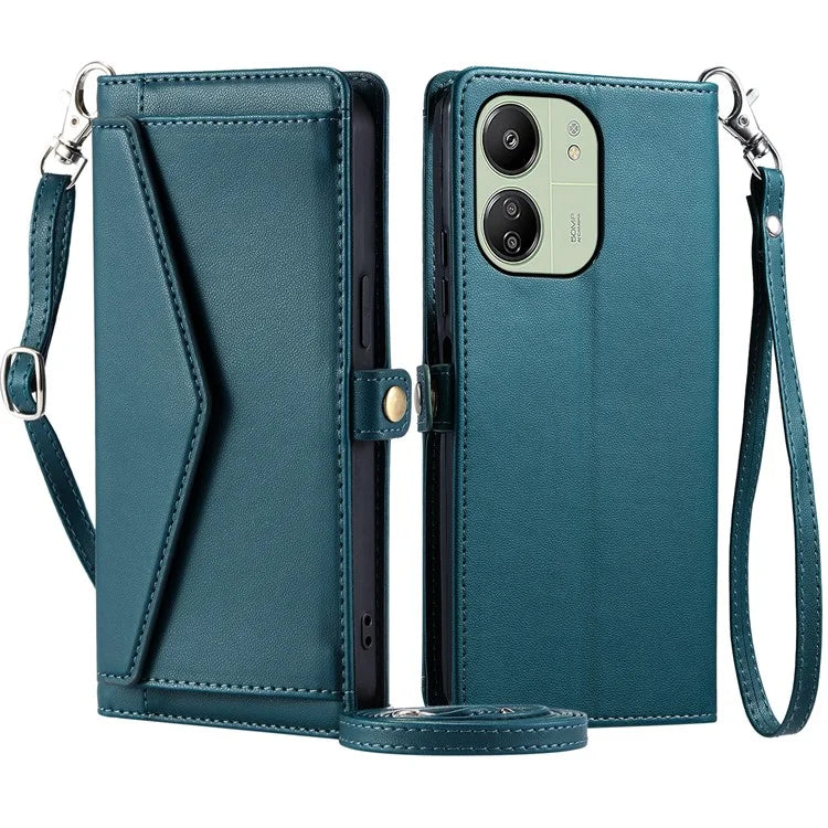 For Xiaomi Redmi 13C 5G  /  13C 4G Leather Case Wallet Stand Phone Cover with Straps