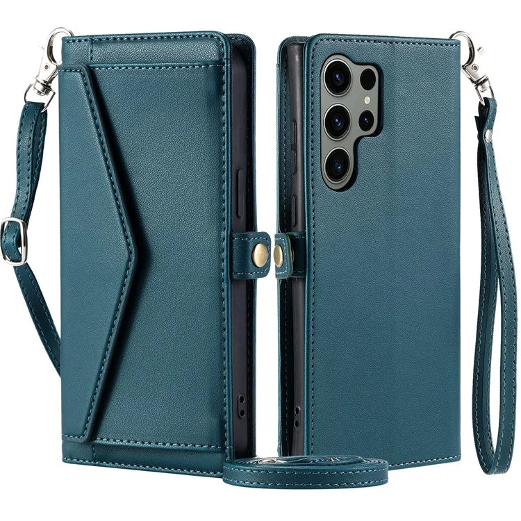 For Samsung Galaxy S24 Ultra Leather Case Wallet Stand Phone Cover with Straps