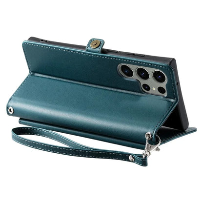 For Samsung Galaxy S24 Ultra Leather Case Wallet Stand Phone Cover with Straps