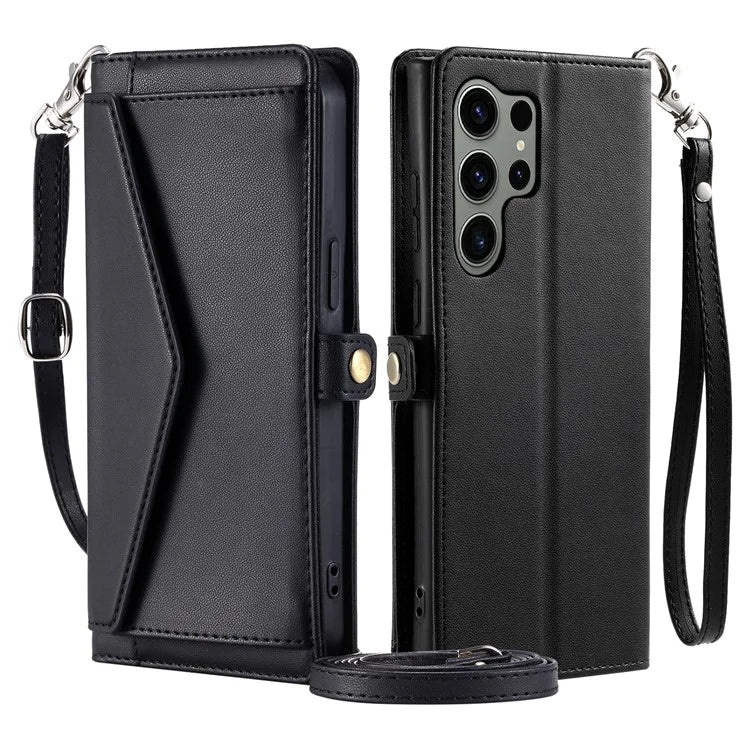 For Samsung Galaxy S24 Ultra Leather Case Wallet Stand Phone Cover with Straps
