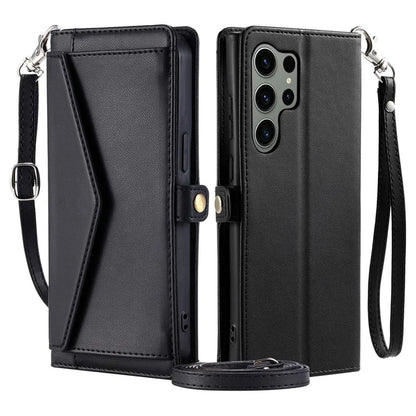 For Samsung Galaxy S24 Ultra Leather Case Wallet Stand Phone Cover with Straps