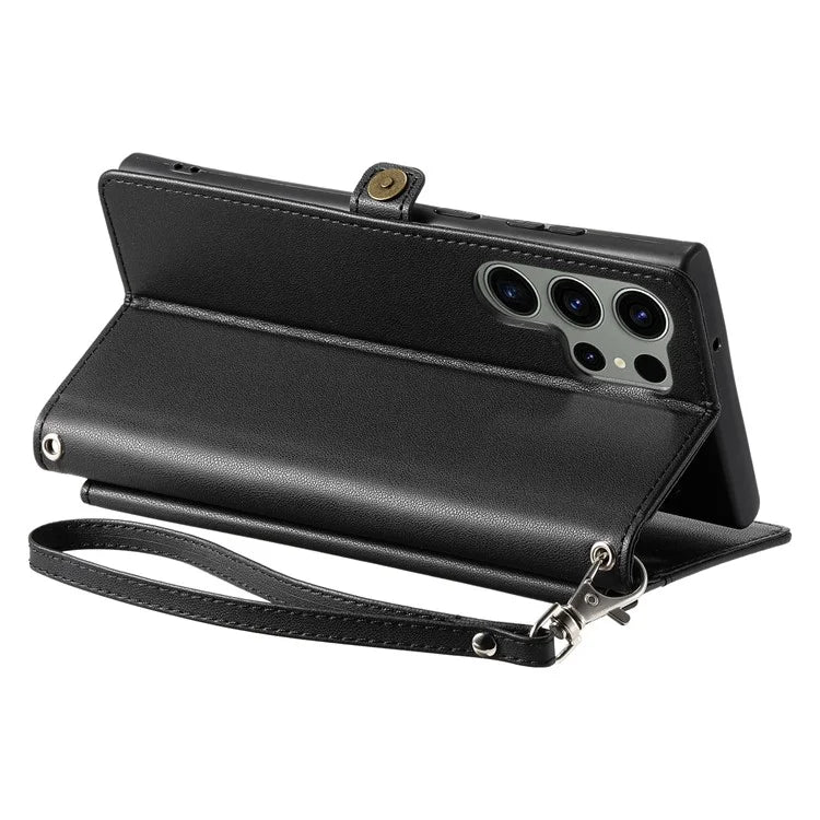 For Samsung Galaxy S24 Ultra Leather Case Wallet Stand Phone Cover with Straps