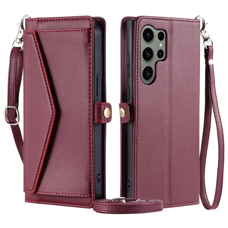 For Samsung Galaxy S24 Ultra Leather Case Wallet Stand Phone Cover with Straps