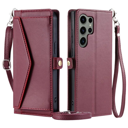 For Samsung Galaxy S24 Ultra Leather Case Wallet Stand Phone Cover with Straps