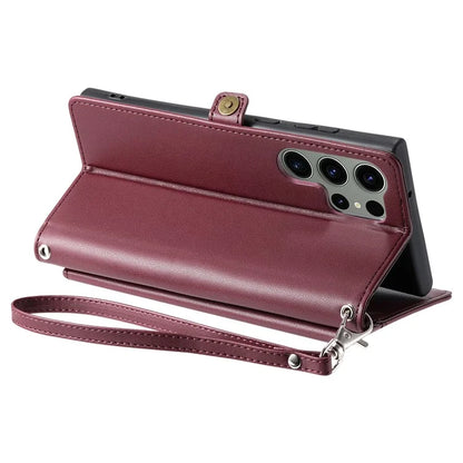 For Samsung Galaxy S24 Ultra Leather Case Wallet Stand Phone Cover with Straps