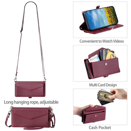 For Samsung Galaxy S24 Ultra Leather Case Wallet Stand Phone Cover with Straps
