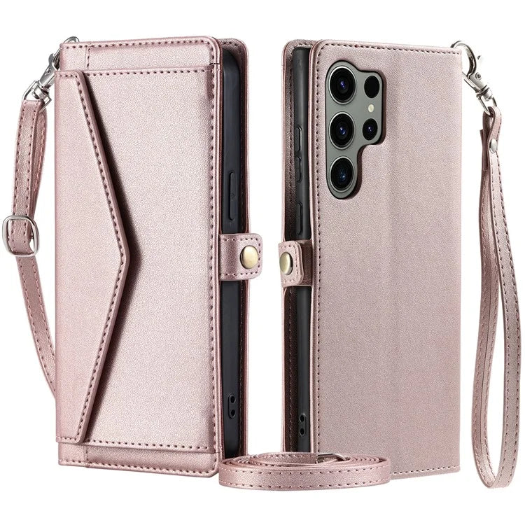 For Samsung Galaxy S24 Ultra Leather Case Wallet Stand Phone Cover with Straps
