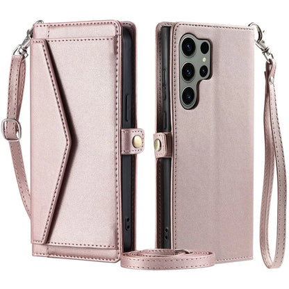 For Samsung Galaxy S24 Ultra Leather Case Wallet Stand Phone Cover with Straps
