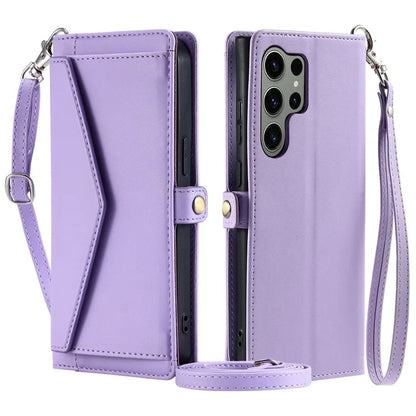 For Samsung Galaxy S24 Ultra Leather Case Wallet Stand Phone Cover with Straps