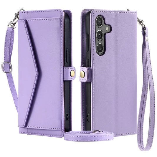 For Samsung Galaxy S24+ Leather Case Wallet Stand Phone Cover with Straps