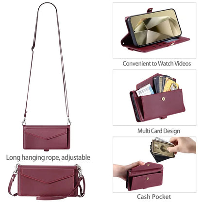 For Samsung Galaxy S24+ Leather Case Wallet Stand Phone Cover with Straps