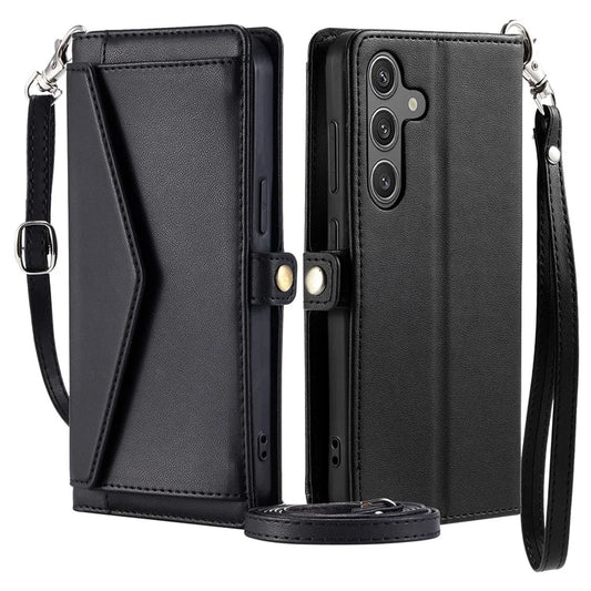 For Samsung Galaxy A25 5G (Global) (161.0 X 76.5 X 8.3mm) Leather Case Wallet Stand Phone Cover with Straps