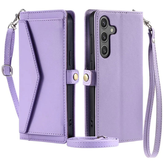 For Samsung Galaxy A24 4G (162.1 X 77.6 X 8.3mm) Leather Case Wallet Stand Phone Cover with Straps