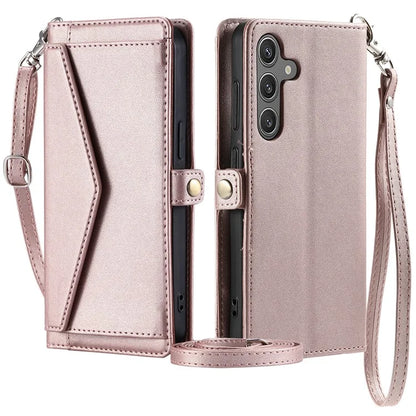 For Samsung Galaxy A24 4G (162.1 X 77.6 X 8.3mm) Leather Case Wallet Stand Phone Cover with Straps