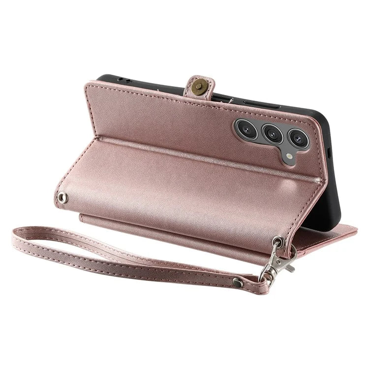 For Samsung Galaxy A24 4G (162.1 X 77.6 X 8.3mm) Leather Case Wallet Stand Phone Cover with Straps