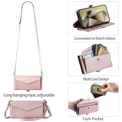 For Samsung Galaxy A15 4G  /  A15 5G Leather Case Wallet Stand Phone Cover with Straps