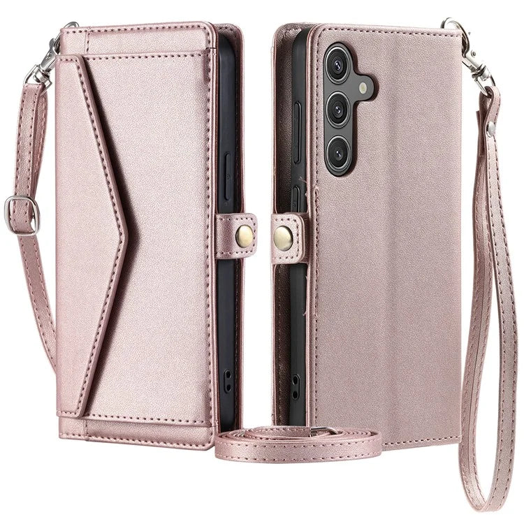 For Samsung Galaxy A14 4G  /  A14 5G Leather Case Wallet Stand Phone Cover with Straps