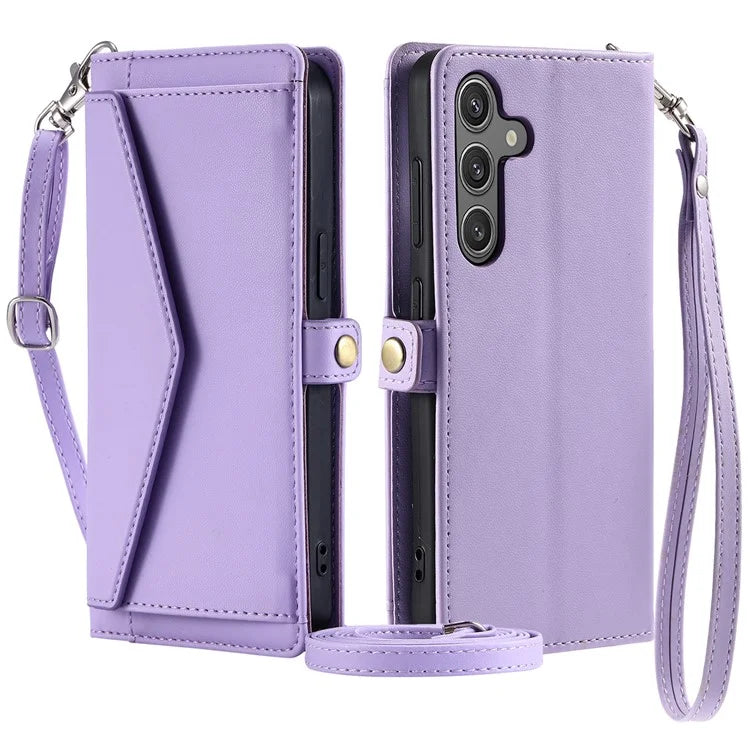 For Samsung Galaxy A14 4G  /  A14 5G Leather Case Wallet Stand Phone Cover with Straps